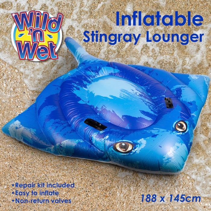 Inflatable Pool Float Stingray Lounger With Handles Novelty Swimming Lilo