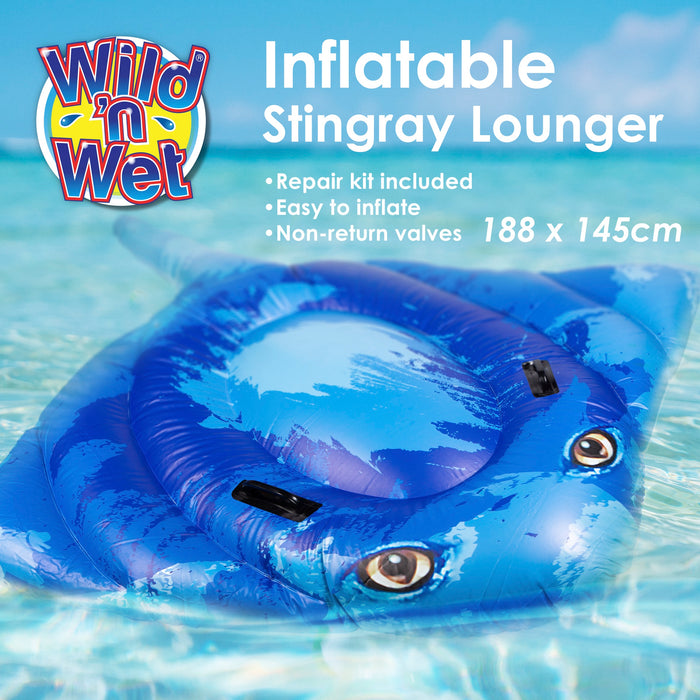 Inflatable Pool Float Stingray Lounger With Handles Novelty Swimming Lilo