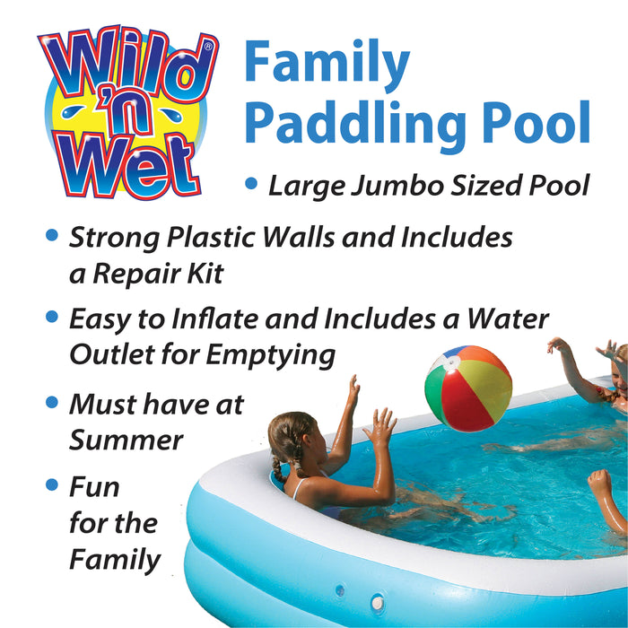 Large Paddling Pool Inflatable - 2.6m Jumbo Family Pool, Blue