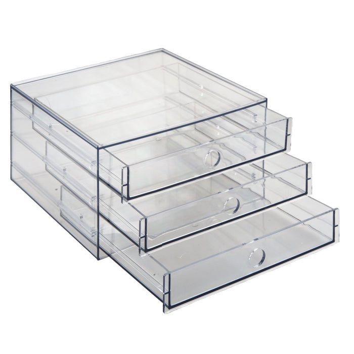 Cosmetics Holder 3 Drawer Makeup Organiser for Girls 24.8 x 26.5 x 15.2cm Clear