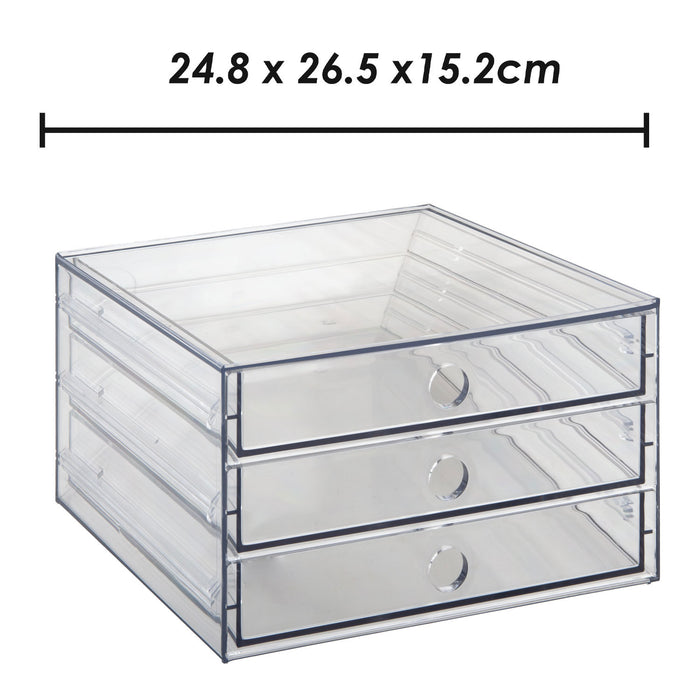 Cosmetics Holder 3 Drawer Makeup Organiser for Girls 24.8 x 26.5 x 15.2cm Clear