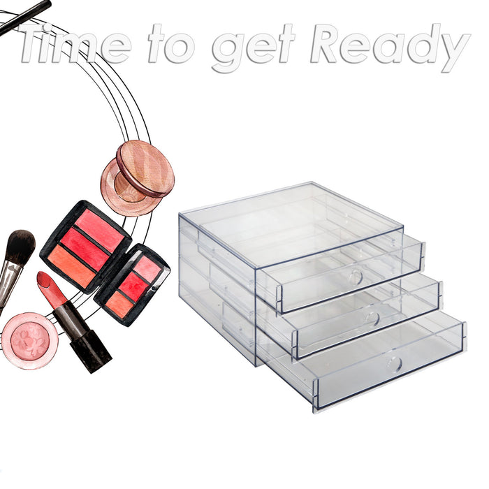 Cosmetics Holder 3 Drawer Makeup Organiser for Girls 24.8 x 26.5 x 15.2cm Clear