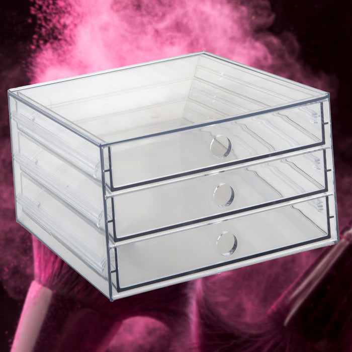Cosmetics Holder 3 Drawer Makeup Organiser for Girls 24. 8 x 26. 5 x 15. 2cm Clear