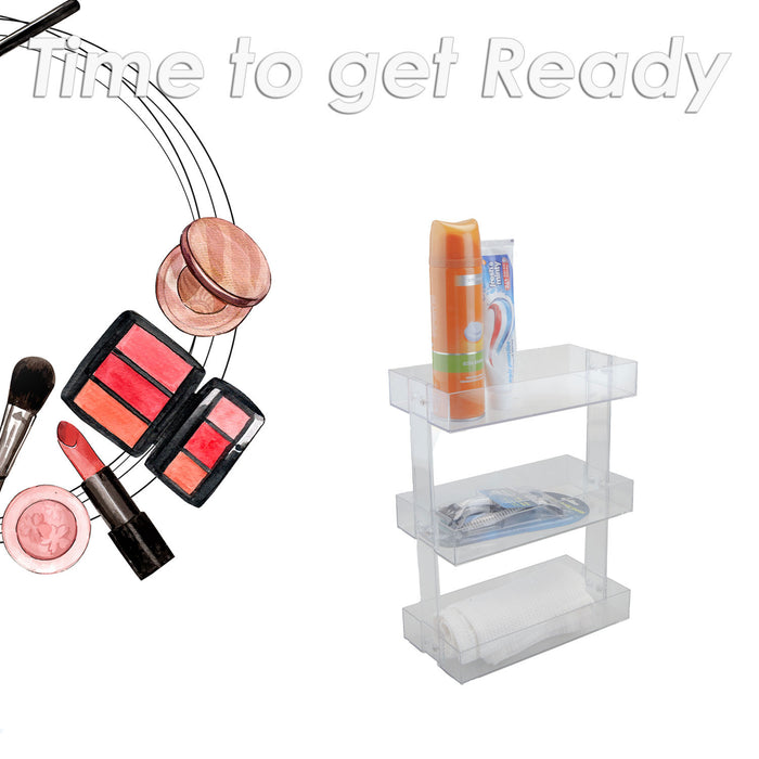 Cosmetics Holder 3 Tier Shelf Makeup Organiser Girls 24.8 x 12.7 x 34.8cm Clear