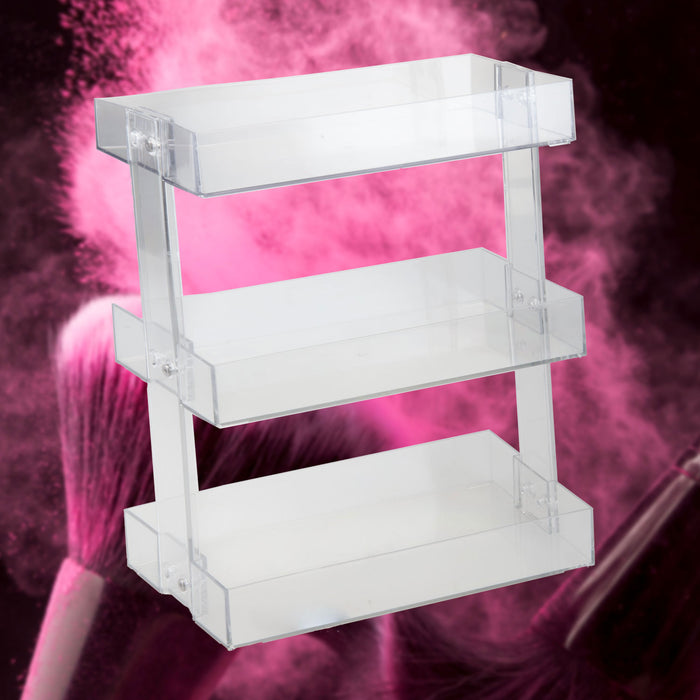 Cosmetics Holder 3 Tier Shelf Makeup Organiser Girls 24. 8 x 12. 7 x 34. 8cm Clear