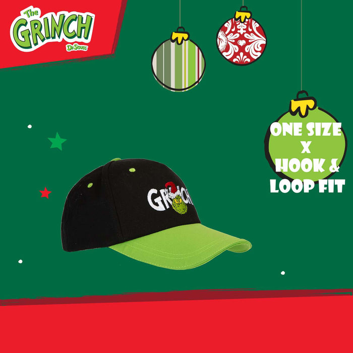 Grinch Christmas Baseball Hat Gift One Size Hook & Loop Fit Black X 1