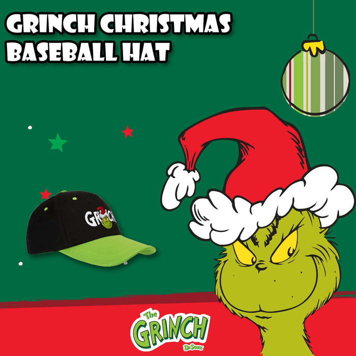 Grinch Christmas Baseball Hat Gift One Size Hook & Loop Fit Black X 1