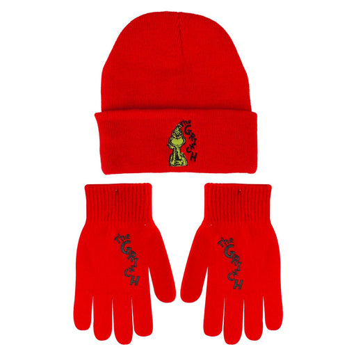 Grinch Christmas Hat and Gloves Gift One Size Stretch Fit Red X 1