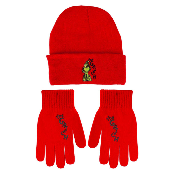 Grinch Christmas Hat and Gloves Gift One Size Stretch Fit Red X 1