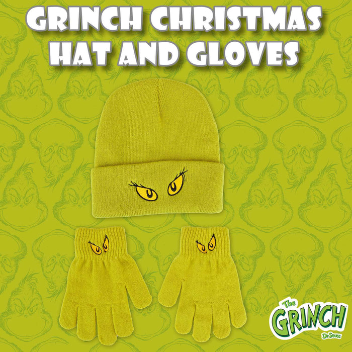 Grinch Christmas Hat and Gloves Gift One Size Stretch Fit Green X 1