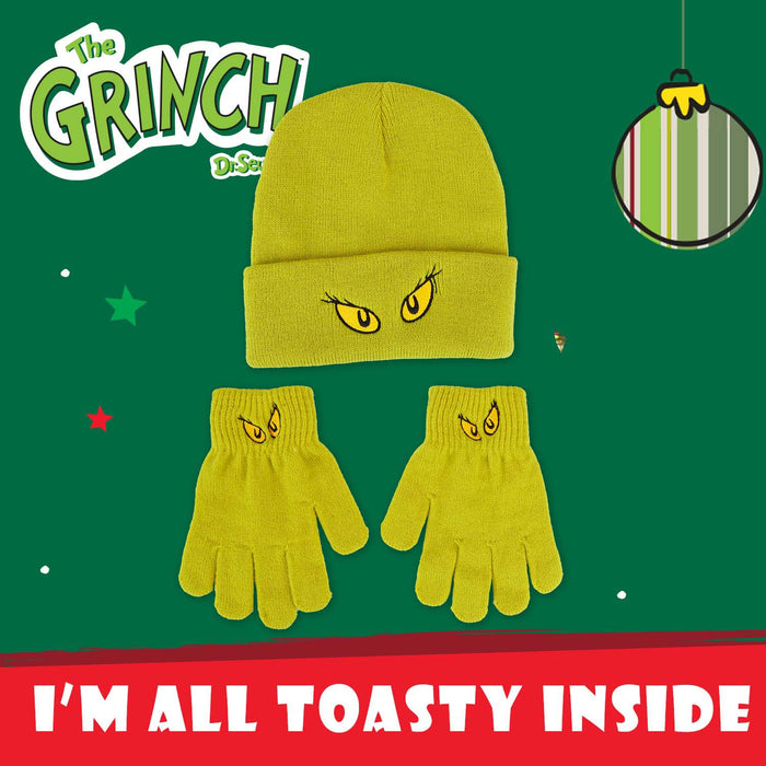 Grinch Christmas Hat and Gloves Gift One Size Stretch Fit Green X 1
