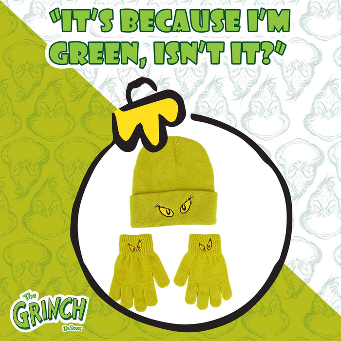 Grinch Christmas Hat and Gloves Gift One Size Stretch Fit Green X 1