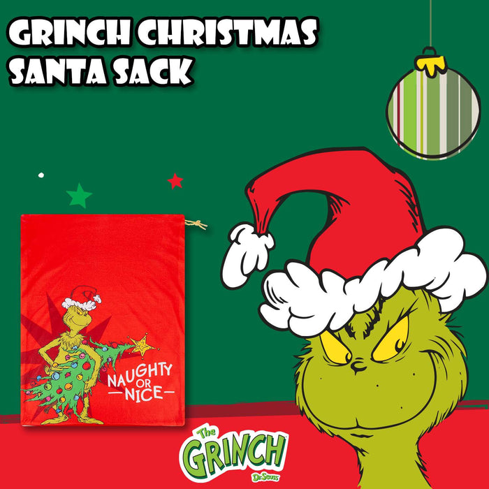 Grinch Christmas Santa Sack Festive Gift 70cm x 50cm Red X 1