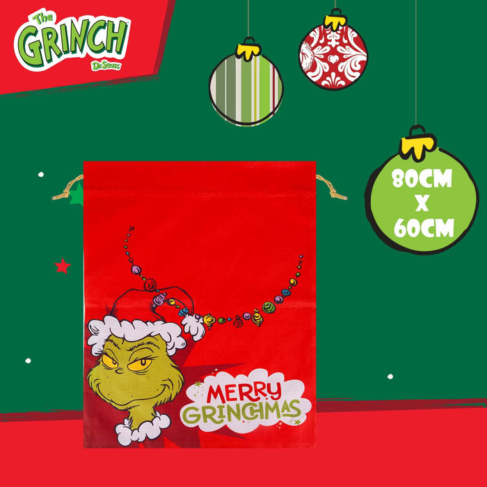 Grinch Christmas Santa Sack Festive Gift 80cm x 60cm Red X 1