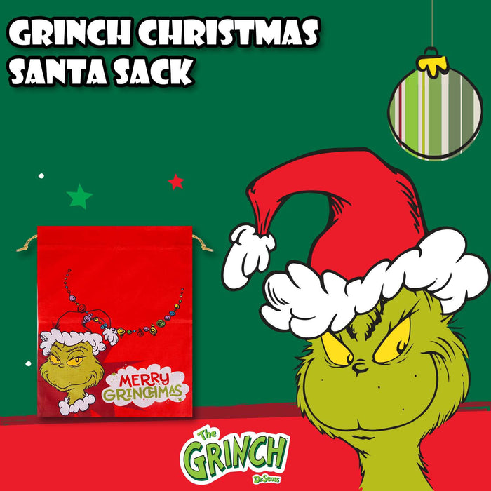 Grinch Christmas Santa Sack Festive Gift 80cm x 60cm Red X 1