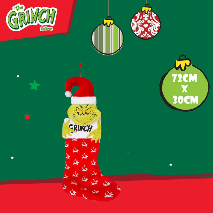Grinch Christmas Stocking Festive Fireplace Gift 72cm x 30cm Red X 1