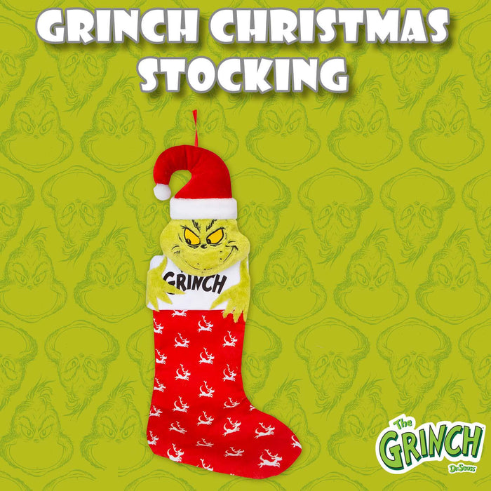 Grinch Christmas Stocking Festive Fireplace Gift 72cm x 30cm Red X 1