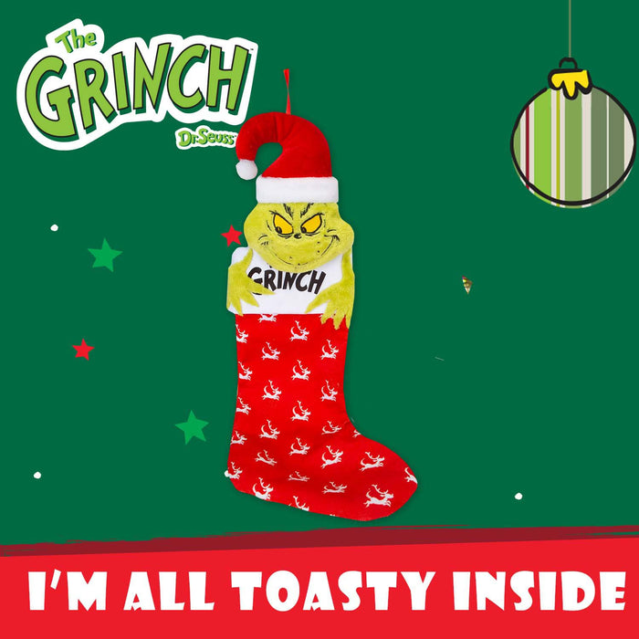 Grinch Christmas Stocking Festive Fireplace Gift 72cm x 30cm Red X 1
