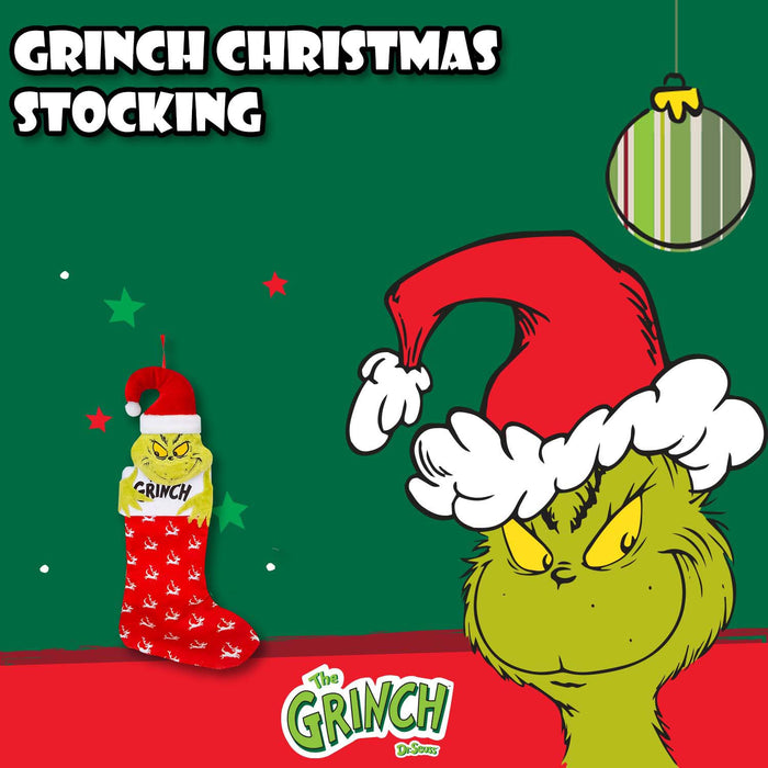 Grinch Christmas Stocking Festive Fireplace Gift 72cm x 30cm Red X 1