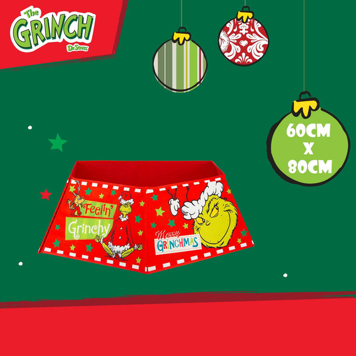 Grinch Christmas Tree Skirt Decoration Festive 60cm x 80cm Red X 1