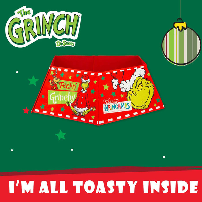 Grinch Christmas Tree Skirt Decoration Festive 60cm x 80cm Red X 1