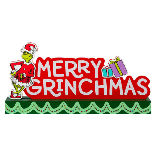 Grinch Christmas Sign Decoration Festive Gift 15cm x 30cm Green X 1