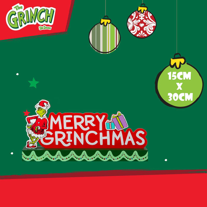 Grinch Christmas Sign Decoration Festive Gift 15cm x 30cm Green X 1