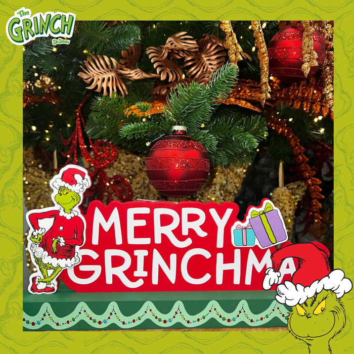 Grinch Christmas Sign Decoration Festive Gift 15cm x 30cm Green X 1