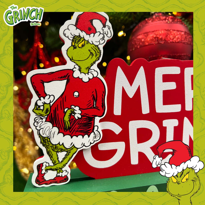Grinch Christmas Sign Decoration Festive Gift 15cm x 30cm Green X 1