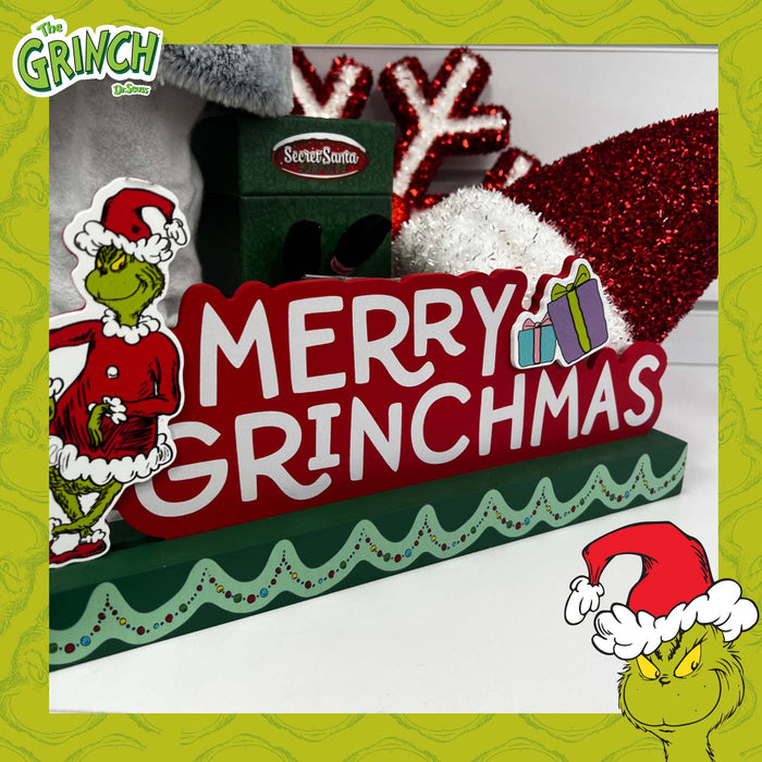 Grinch Christmas Sign Decoration Festive Gift 15cm x 30cm Green X 1