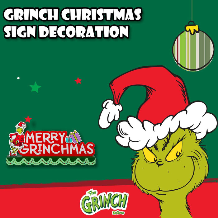 Grinch Christmas Sign Decoration Festive Gift 15cm x 30cm Green X 1