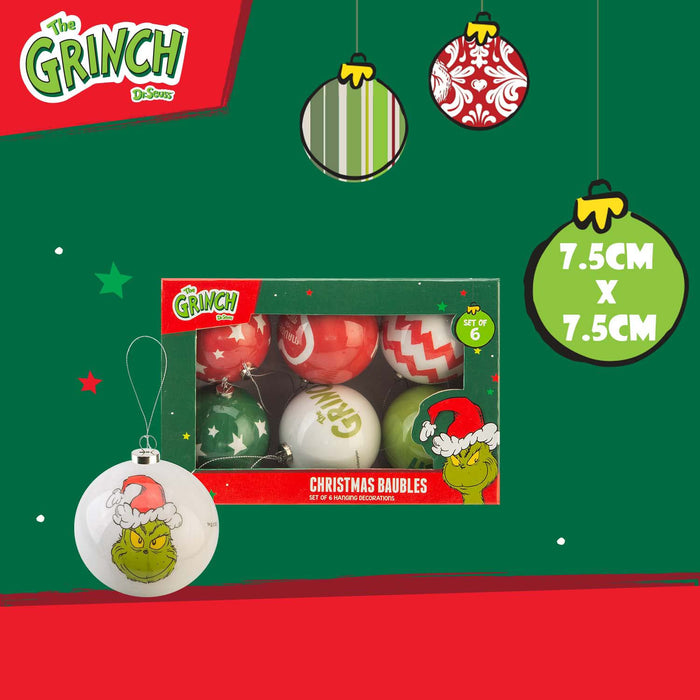Grinch Christmas Baubles Set Tree Decoration 7.5cm x 7.5cm Multi X 1