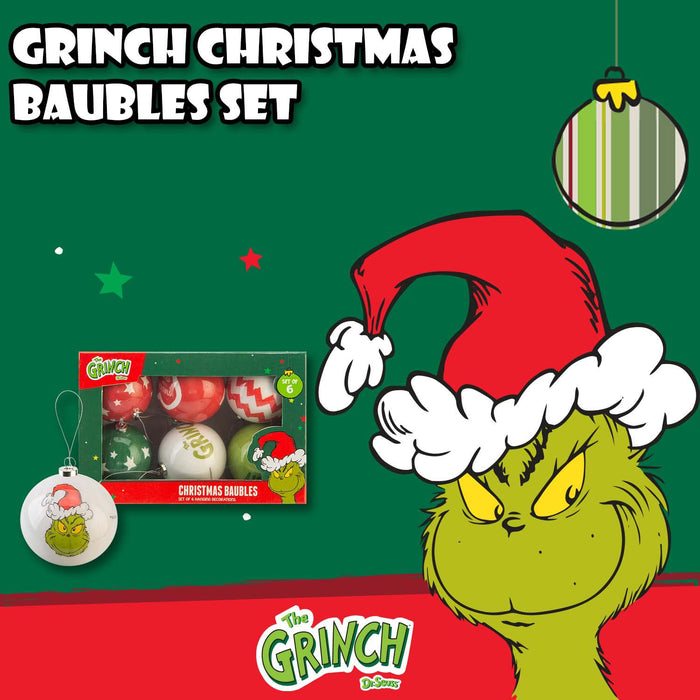 Grinch Christmas Baubles Set Tree Decoration 7.5cm x 7.5cm Multi X 1