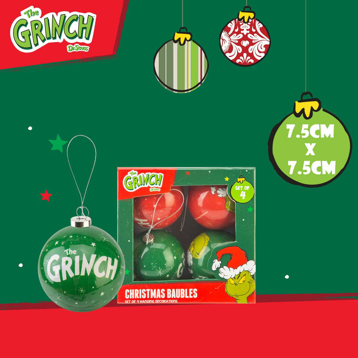 Grinch Christmas Baubles Set Tree Decoration 7.5cm x 7.5cm Multi X 1
