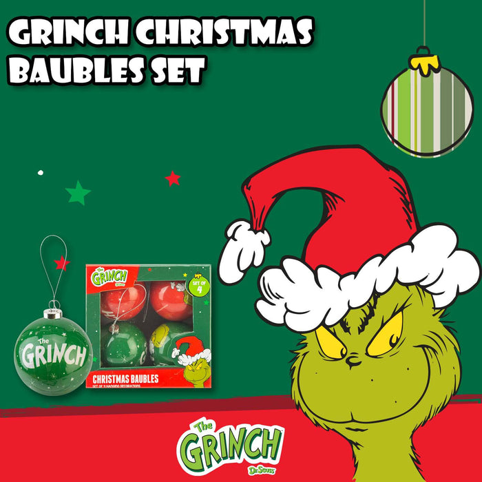 Grinch Christmas Baubles Set Tree Decoration 7.5cm x 7.5cm Multi X 1