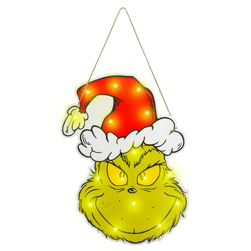 Grinch Christmas Light Up Wall Festive  Decoration 40cm x 30cm Green X 1