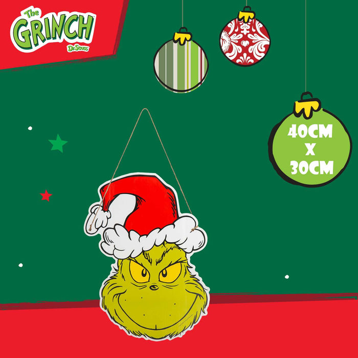 Grinch Christmas Light Up Wall Festive  Decoration 40cm x 30cm Green X 1