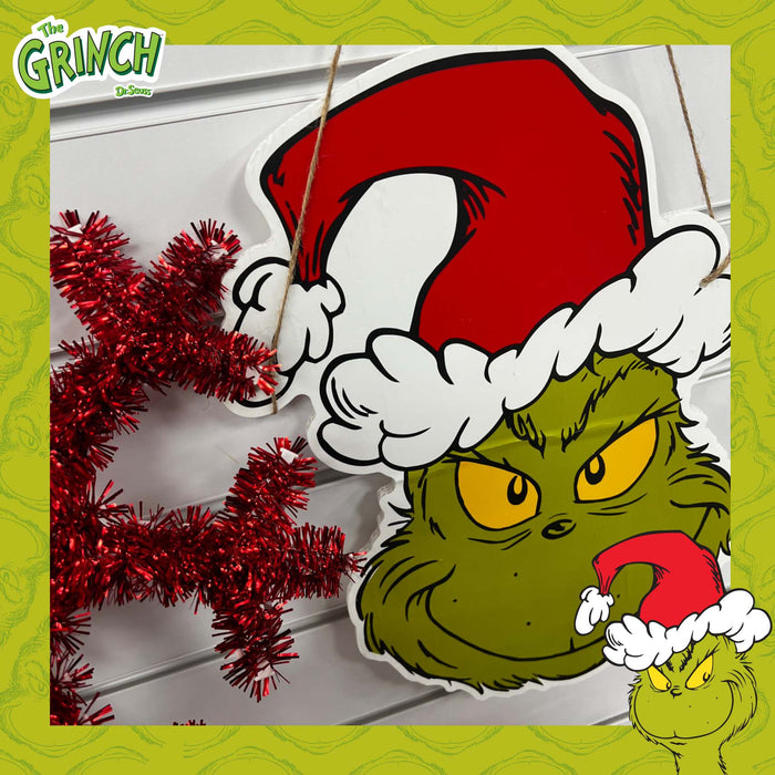 Grinch Christmas Light Up Wall Festive  Decoration 40cm x 30cm Green X 1