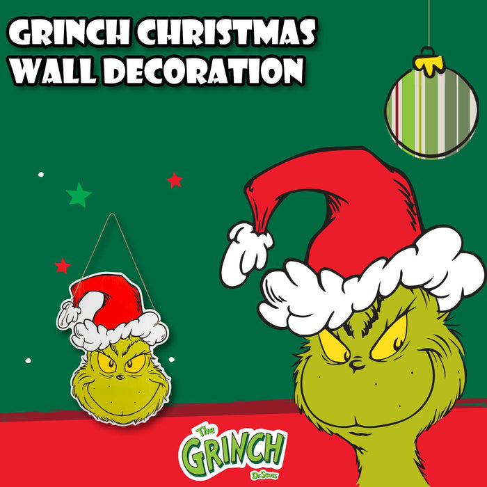 Grinch Christmas Light Up Wall Festive  Decoration 40cm x 30cm Green X 1