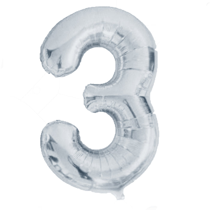 Silver Foil Number 3 Balloon 34" Metallic Party Decoration