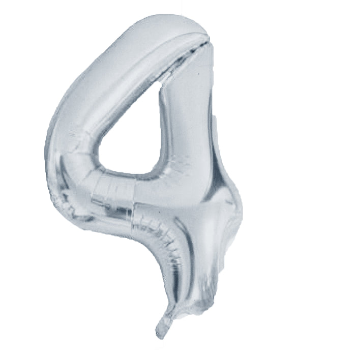 Silver Foil Number 4 Balloon 34" Metallic Party Decoration