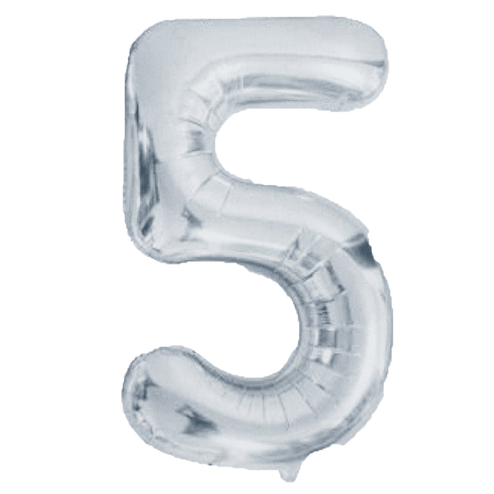 Silver Foil Number 5 Balloon 34" Metallic Party Decoration