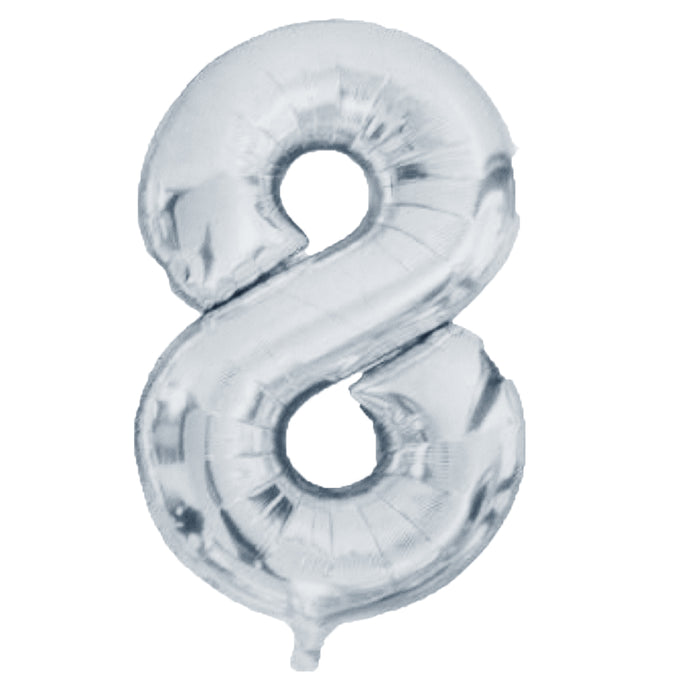 Silver Foil Number 8 Balloon 34" Metallic Party Decoration