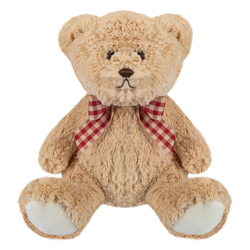Bear Soft Toy with Checked Bow Plush 20cm x 12cm Brown X 1
