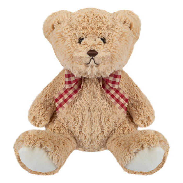 Bear Soft Toy with Checked Bow Plush 20cm x 12cm Brown X 1
