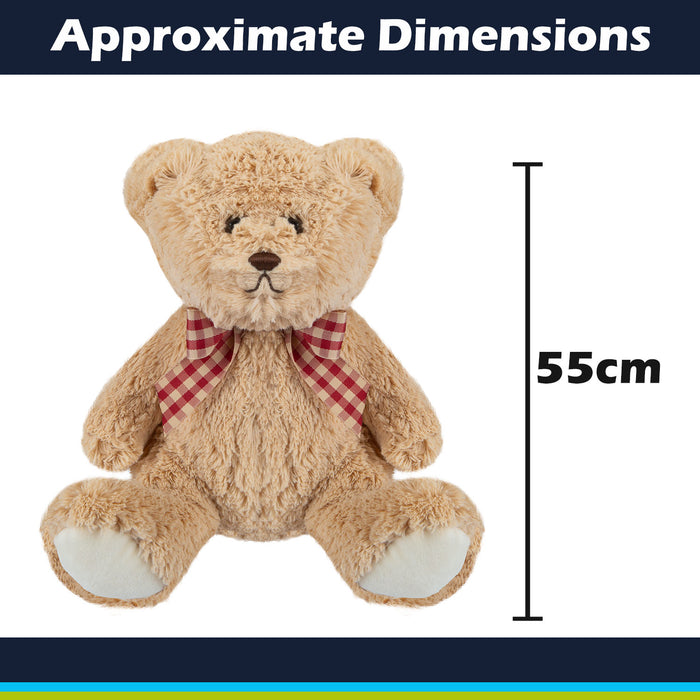 Bear Soft Toy with Checked Bow Plush 20cm x 12cm Brown X 1