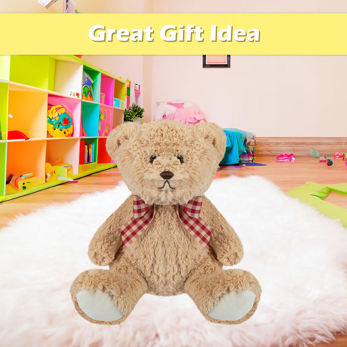 Bear Soft Toy with Checked Bow Plush 20cm x 12cm Brown X 1