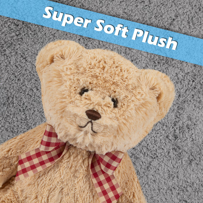 Bear Soft Toy with Checked Bow Plush 20cm x 12cm Brown X 1