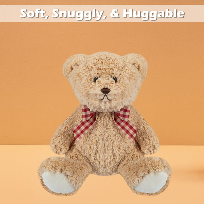 Bear Soft Toy with Checked Bow Plush 20cm x 12cm Brown X 1