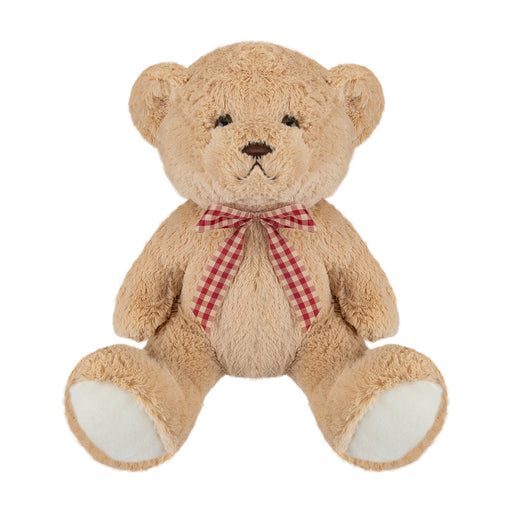 Bear Soft Toy with Checked Bow Plush 30cm x 20cm Brown X 1